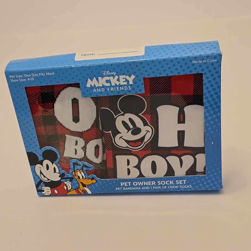NIB Sealed Disney Mickey and Friends Pet Owner Sock Set Red Plaid Bandana Socks